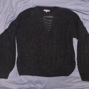 Cable knit Heathered Black laced up sweater